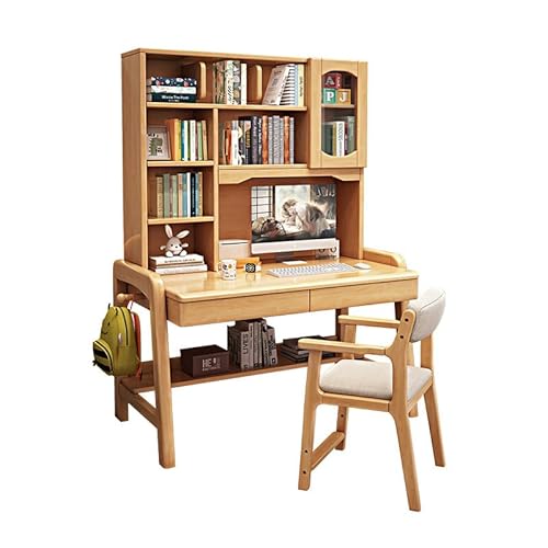 KJZQXYX Computertisch, PC-Laptop-Schreibtisch mit Regalen, moderner Home-Office-Schreibtisch mit Lagerregalen und Hebestuhl, für Schlafzimmer, Arbeitszimmer, Büro (Wood)