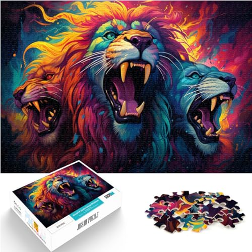 Puzzle, Bunter Psychedelischer Löwe, 1000 große Teile, Puzzle für Erwachsene, Holzpuzzle, Familienspaß, Puzzle 1000 Teile (50 x 75 cm)