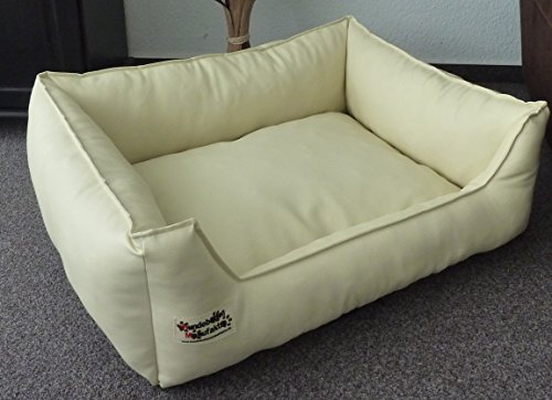 Hundebett Hundesofa Schlafplatz Kunstleder Similpelle Farbe und Größe wählbar von XS bis XXL (50 cm X 40 cm, Creme)