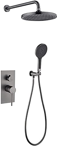 Duschset Duschsystem 25,4 cm Duscharmatur-Set Wandmontage Regendusche Combo Set Einzelgriff 2 Funktionen Wanne und Dusche Trim Kit mit Regenduschkopf, 3 Modi Handbrause, Schwarz