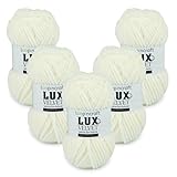 Chenille Wolle 5er-Set, Ekru, Loopncraft, 5 X 100g, Lux Velvet, Super Weiches Samtgarn