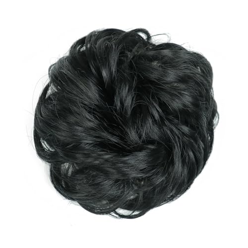 Haarteile Haarknoten Synthetischer Haarknoten, unordentlicher Chignon, Pferdeschwanz, Haarverlängerung, elastisches Gummiband, Haargummis for Frauen, blond, braun, gewellter Dutt Brötchen Haare(1B)