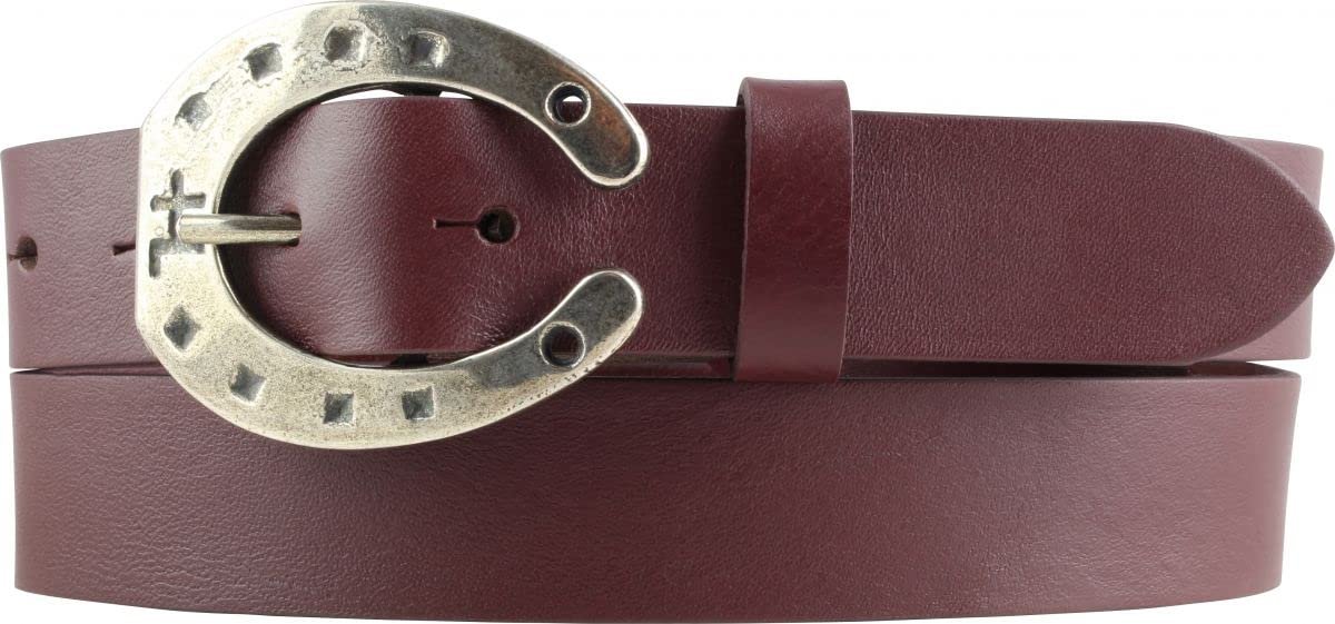 BELTINGER Kinder-Gürtel für Reiter mit Hufeisen-Gürtelschnalle aus Vollrindleder 3 cm | Reiter-Gürtel 30mm für Reithose | mit Pferde-Motiv | Bordeaux 55cm