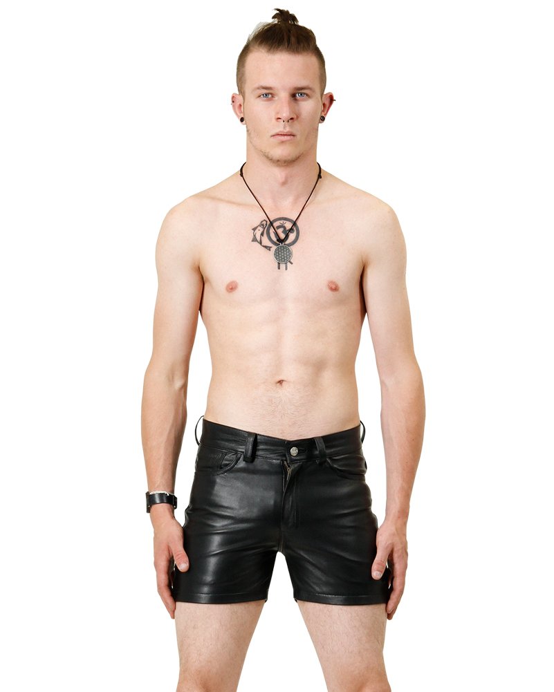 Bockle® Sixteen Shorts schwarz Herren Leder Pants, Size: W30/L30