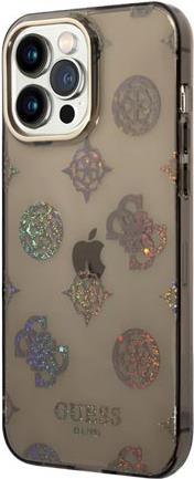 Guess Transparente Hartschale mit glitzernden Pfingstrosen für Apple iPhone 14 Pro Max, Schwarz