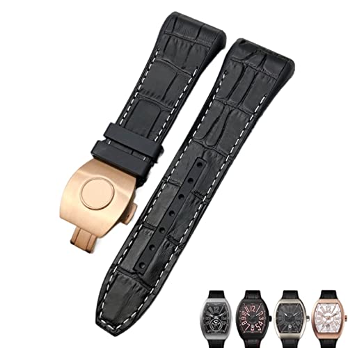 NEYENS Uhrenarmband für Franck Muller, 28 mm, Rindsleder, Silikon, Nylon-Gummi, Faltschnalle, Uhrenarmbänder für Herren, 28mm, Achat