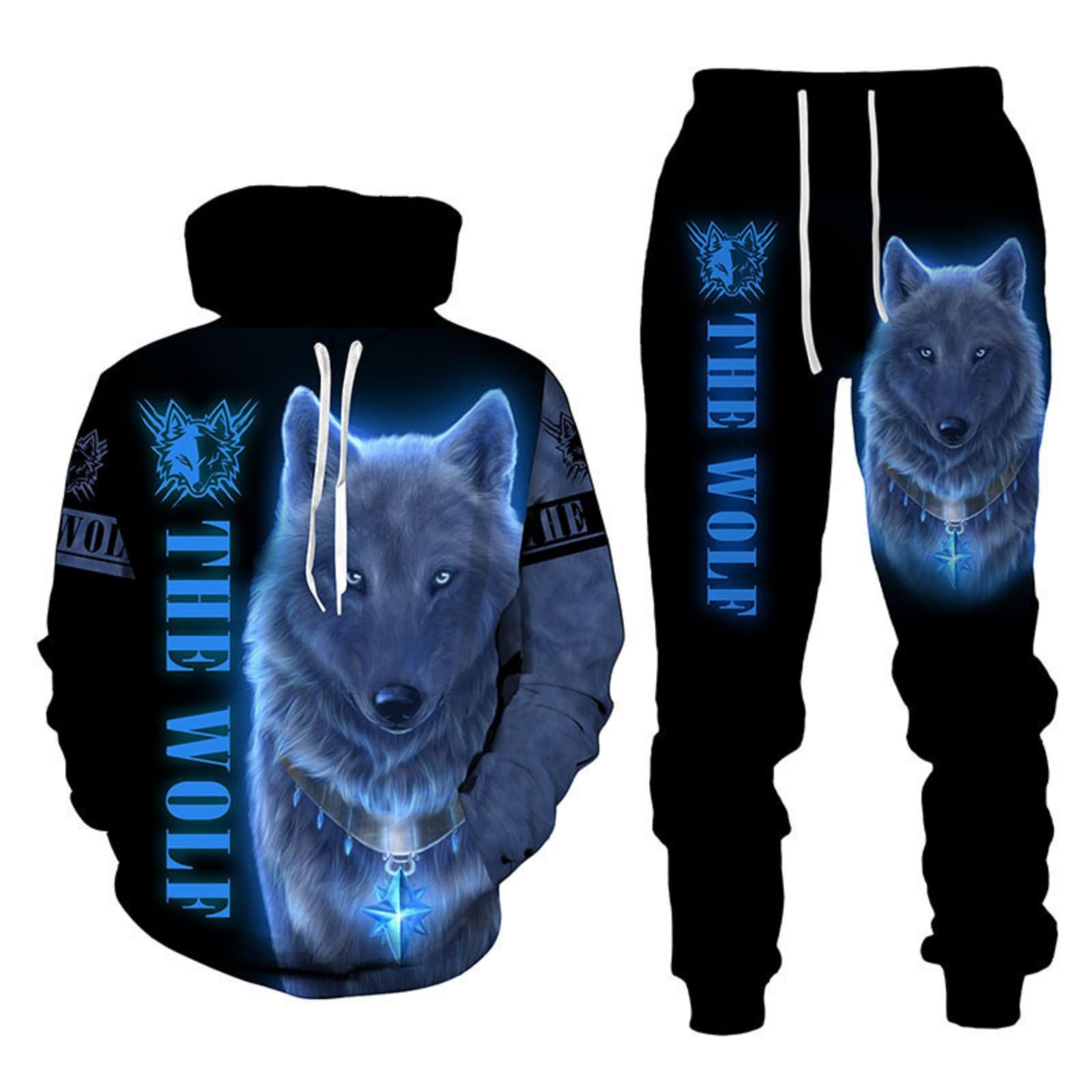 RIAAJ 3D wolf Druck Hoodie Herren Jogginganzug Unisex Sweatshirts Hoody + Hose Sets (A3,L)