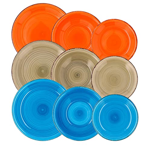 QUID VITA Keramik-Geschirrset, 18 Teile, Orange, Blau und Natur