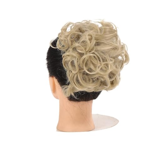 Haarteil Lockiger Chignon, unordentlicher Dutt, Hochsteckfrisur, Clip-in-Haarteil, Haarverlängerungen, Haarnadeln, elastisches Band, synthetischer Haarknoten, Schwarzblond Haarverlängerung(Q8-24-613)