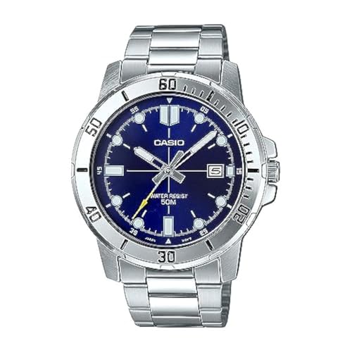 Casio MTP-VD01D-2EV Men's Enticer Stainless Steel Blue Dial Casual Analog Sporty Watch