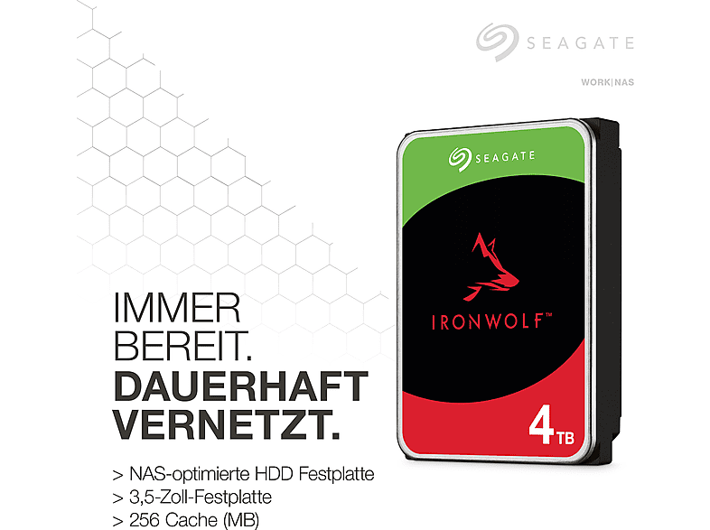 SEAGATE IronWolf NAS Festplatte, 4 TB HDD SATA 6 Gbps, 3,5 Zoll, intern