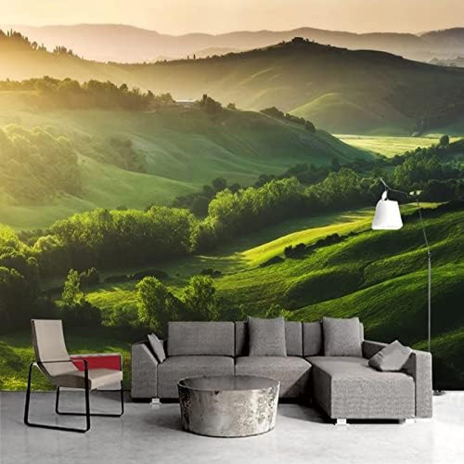 XLMING Grüne Landschaft Mit Bergen Und Wäldern 3D Tapete Wohnzimmer Sofa Schlafzimmer Esszimmer Home Dekoration Wand-350cm×256cm