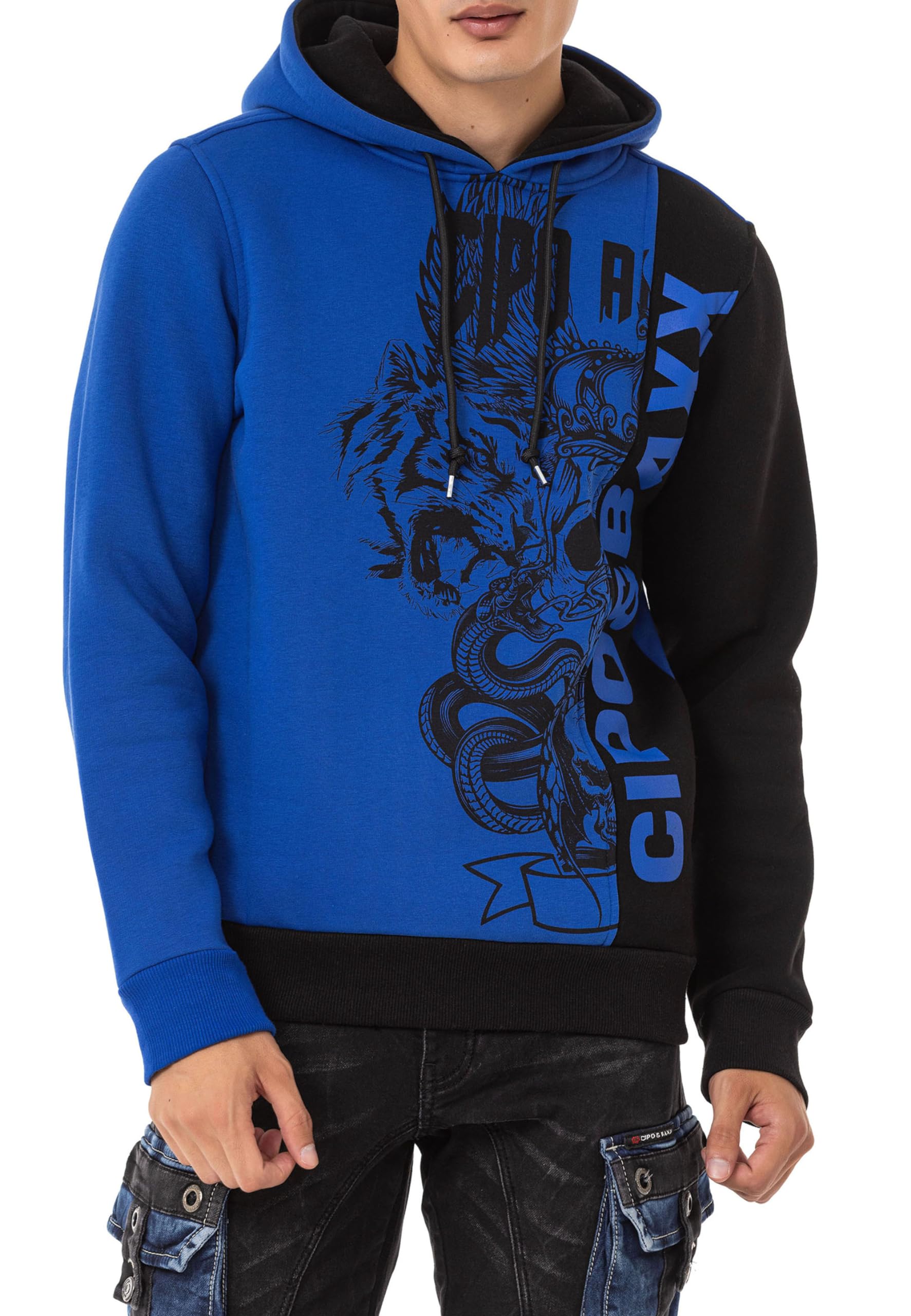 Cipo & Baxx Herren Hoodie Kapuzensweat Sweater Pullover CL541 Saxeblue S