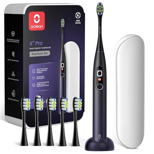 Oclean Elektrische Zahnbürste X Series Pro Travel Set, Schallzahnbürste mit Bildschirm, 3 Modi & 32 Intensitäten Sonic Electric Toothbrush mit Timer, 6 Stücke Bürstenköpfe mit Reiseetui, Dunkellila