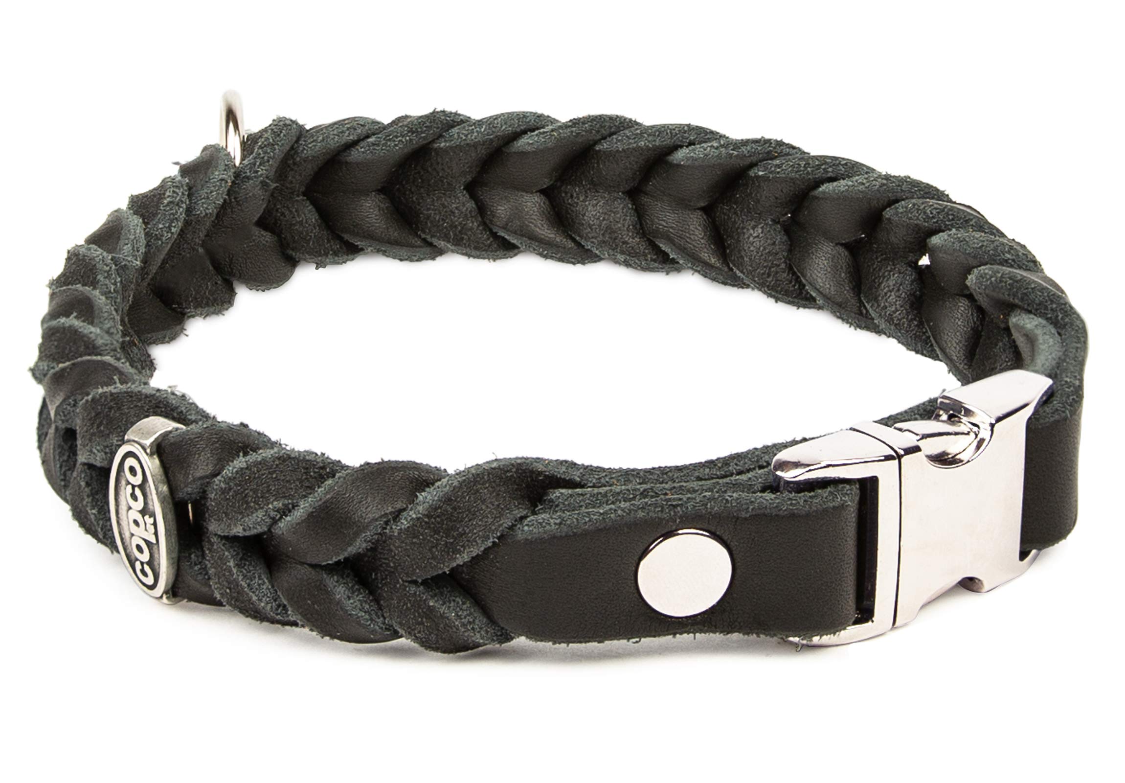 CopcoPet - Fettleder Halsband geflochten mit einem klick-Verschluß aus Metall, in Schwarz 60 cm x 25 mm