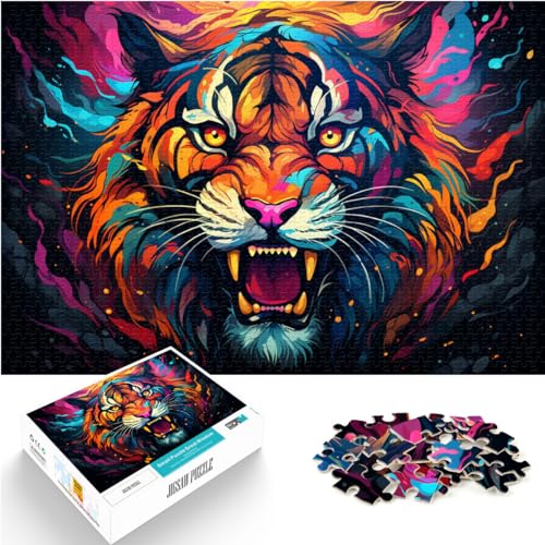 Puzzles Bunter Psychedelischer Tiger, 1000 Teile, Holzpuzzle, Lernpuzzle, ganze Familie (50 x 75 cm)