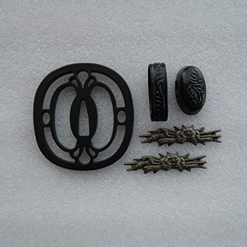 BOHIHYU Tsuba Fuchi Kashira Menuki Iron 01-10 (TDZH03, 2.75in,3.14in)