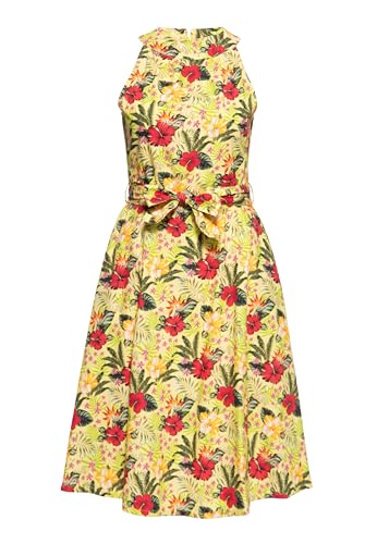 Queen Kerosin Damen Swing Kleid | Ärmellos | Neckholder | Sommerkleid | Midi | Allover Print