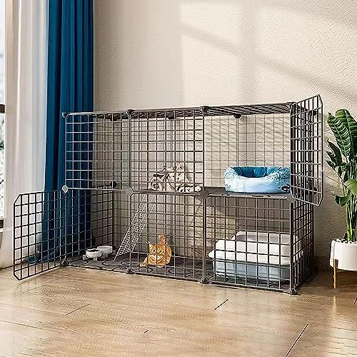 Laufställe für Kleintiere, Katzenlaufstall, Katzenkäfige für Hauskatzen, Welpenlaufstall, 2-stöckiger Katzenkäfig für den Innenbereich, Abnehmbarer Metalldraht mit Tür (Größe: 75 x 49 x 73 cm, Farbe: