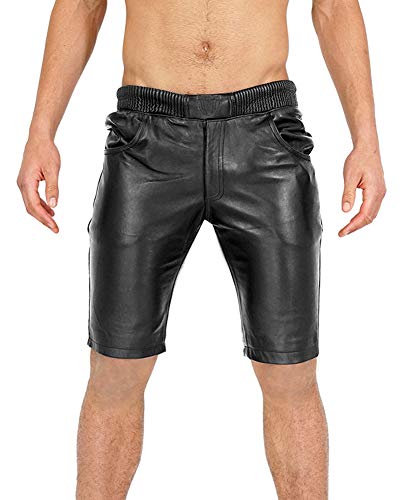 Bockle® Joggers Shorts Black Schwarze Lamm Leder Shorts für Herren Lederhose Herren, Size: XL