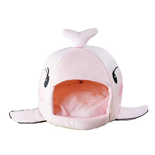 BADASS SHARKS Wal-Motive Hundehütte Hundebett Hundekörbchen Katzenbett mit Kissen Hundehaus Haustier Schlafsack für drinnen Waschbar Haus & Sofa 42cm (Wal Rosa M)