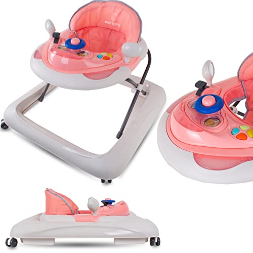 Kinderfahrzeug Lernrad Lauflernhilfe Spielcenter Gehfrei Gehhilfe Baby Walker Babyschaukel (Rosa)