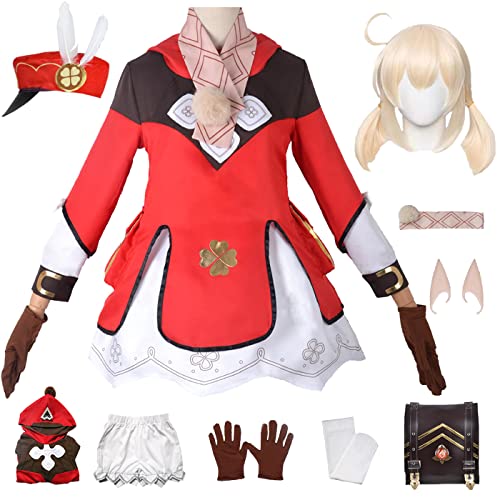 JGZGCG Genshin Impact Klee Cosplay Kostüm Komplettes Set mit Perücke Genshin Cosplay Verkleidung Spielfiguren Klee Cosplay Uniform Halloween Karneval Party Bühnenauftritt Kostüm Erwachsene