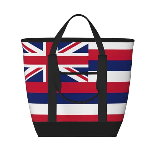 YQxwJL Isolierte Kühltasche mit Hawaii-Flagge, großes Fassungsvermögen, Einkaufstasche, Reisetasche, Strand, wiederverwendbare Einkaufstasche für Erwachsene, Schwarz, Einheitsgröße