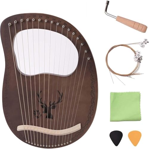 Lyre Harfe Kleine Harfe Instrument 16 Saiten Lyre Harfe Mahagoni Laugenharfe mit Metall Saiten Tragbare Harfe im Antiken Stil mit Stimmschlüssel Elch Muster,C 16 string