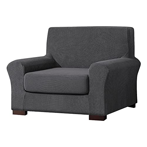 E EBETA 2-Stück Sofahusse Jacquard Sofaüberwurf Sofaüberzug, Sofahusse Couchbezug Möbelschutz rutschfest, Sofa Abdeckung Hussen + Polsterbezug 1 Sitzer (Dunkelgrau, 85-115 cm)