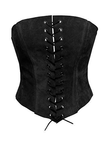 Andracor - Schlichtes Wildleder Mieder - Vollbrust Corsage - Schwarz XS bis XXL - für LARP, Mittelalter, Steampunk, Wikinger