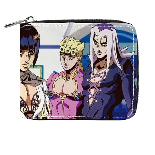 RYNDEX Jo-Jo's Bizar-re Adventu-re Geldtasche Anime, Reißverschluss Portemonnaie Leder, Mädchen Geldtasche mit Münzfach und Geldscheinfach(Color:Multicolor 2)