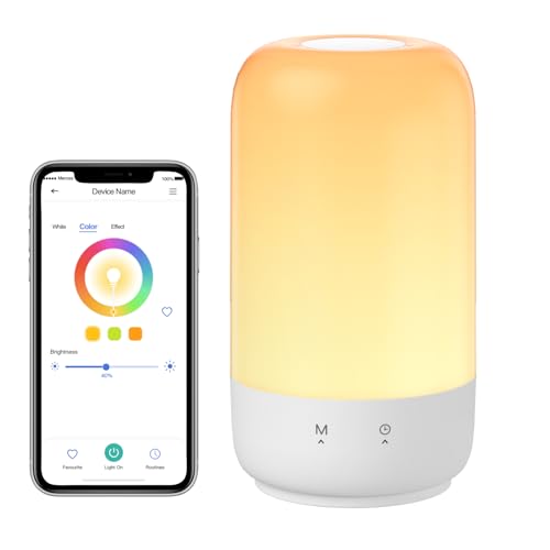 Smart LED Nachttischlampe Touch Dimmbar funktioniert mit Apple HomeKit, Meross Farbwechsel WLAN LED Tischlampe Kompatibel mit Alexa Google Home, RGBCW Tischleuchte mit Timing für Wohnzimmer