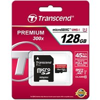 Transcend Premium - Flash-Speicherkarte (microSDXC-an-SD-Adapter inbegriffen) - 128GB - UHS Class 1 / Class10 - 300x - microSDXC (TS128GUSDU1)