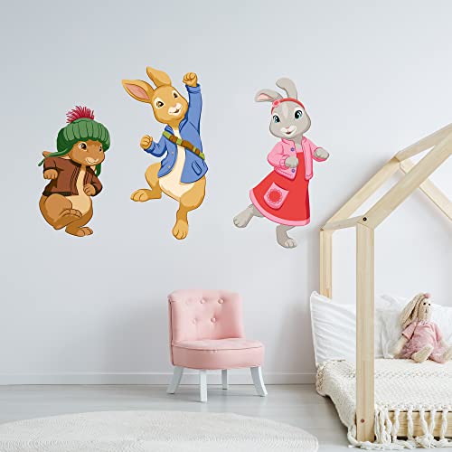 PRTV10 Wandtattoo mit offiziellem Peter Rabbit, Benjamin Bunny und Lilly Bobtail Trio, 90 cm Breite x 55 cm Höhe