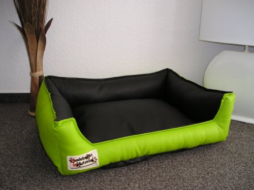 Hundebett Hundesofa Schlafplatz Kunstleder Acceso Farbe und Größe wählbar von XS bis XXL (120 cm X 100 cm, Limone schwarz)