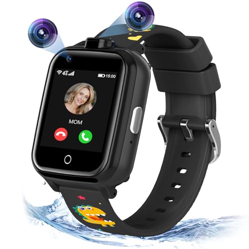 4G Kinder-Smartwatch, wasserdicht, SOS-Smartwatch mit Wecker, Spiel Musikspieler, Kamera, Smartwatch, Geschenke für 3-12 Jahre alte Jungen Mädchen (schwarz)