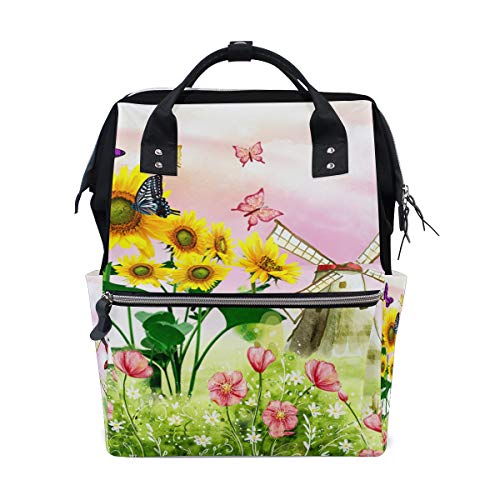 FANTAZIO Mumienrucksack Windmühle Blumen Landscape Schulranzen