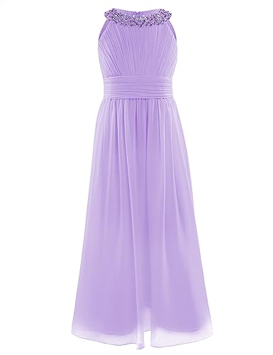 CHICTRY Mädchen Kleider Prinzessin Kleid Hochzeit festlich Lange Partykleid Abendkleid Festkleid Blumenmädchenkleid Gr. 104 116 128 140 152 164 Lavendel 140