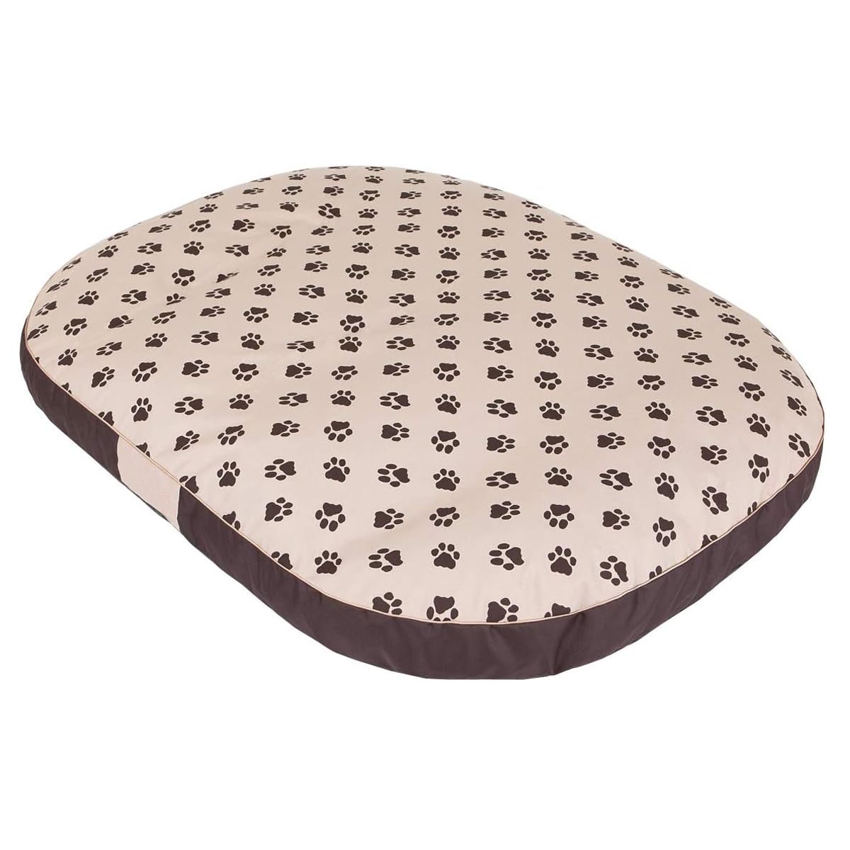 millybo OVAL Hundematratze, Hundebett für Kleine, Mittlere, Große Hunde - Robustes, wasserdichtes Hundekissen, kuscheliges Schaum Tierbett, Outdoor & waschbar - 87x68x15cm Beige mit Pfötchen