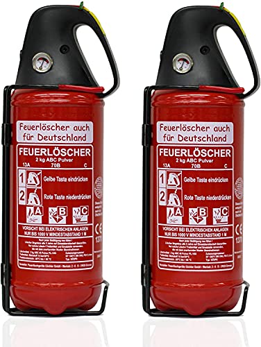 2X 2kg Autofeuerlöscher Qualitäts-Pulverlöscher Feuerlöscher, LKW PKW KFZ DIN EN 3 Manometer Halterung ABC 4LE