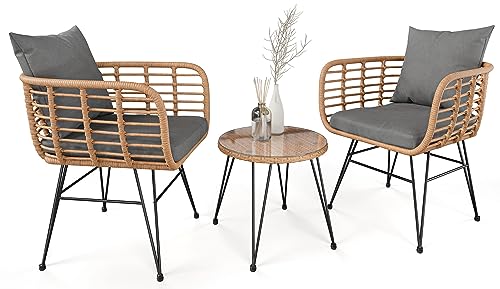 di volio Polyrattan Sitzgruppe für 2 Personen Savio - Balkonmöbel Set 3 teilig Zwei Stühle und Tisch – kleines Lounge Balkonset für Terrasse Garten Balkon