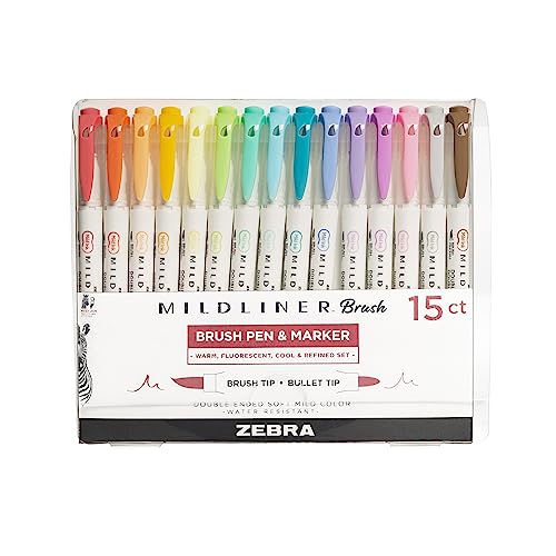 Zebra Pen Mildliner Doppelter Ended Meißelspitze Stift & Marker mit feiner Spitze 15 pk - sortierte Farben