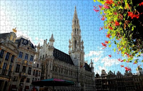 GUOHLOZ Puzzle 1000 Teile, Puzzle für Erwachsene, Impossible Puzzle, Puzzle farbenfrohes Legespiel, 1000 Puzzle Home Dekoration Puzzle, Belgien, Brüssel, Rathaus, Grand Place, 75x50cm