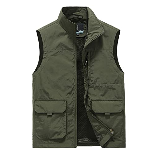 Herren Westen Casual Jacken Ärmellos Cargo Weste Outdoor Arbeit Weste Weste Reise Angeln Weste Oberbekleidung mit Taschen, armee-grün, XXXL