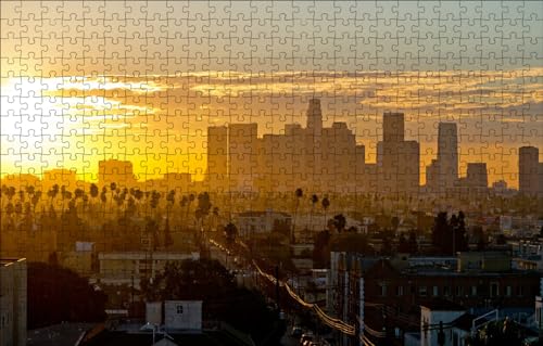 GUOHLOZ Puzzle 1000 Teile - Puzzle für Erwachsene und Kinder ab 6 Jahren, Puzzle mit Landschafts-Motiv, Kalifornien, Wolkenkratzer, Gebäude, USA, 75x50cm