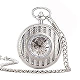 QZH Vintage Taschenuhren Taschenuhr - Klassische mechanische Steampunk Taschenuhr mit Kette für Männer Frauen Geburtstag Weihnachten Taschenuhr mit Kette (Silber, freie Größe)