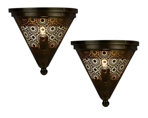 2er Set Marrakesch Orientalische Lampe Wandleuchte aus Metall Wandlampe Leuchte Firas 31cm Gold Antik als Wanddeko
