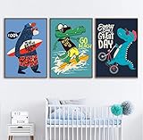 SHINERING Dinosaurier Fahrrad Surfen Bär Krokodil Zitate Wand Kunst Leinwand Malerei Nordic Poster und Gravuren Wand Bilder Kinder Zimmer Dekor ohne Rahmen