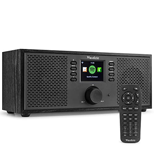 Audizio Rimini Internet Radio WLAN, Bluetooth Radio mit Fernbedienung, Spotify Connect, Sleeptimer, Alarmfunktion, modernes Küchenradio mit Display - Schwarz